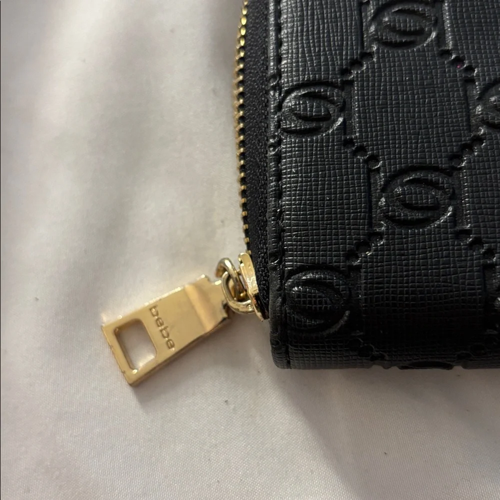Bebe Black Embossed Wallet with Gold Accent